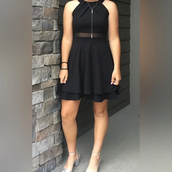 black semi formal dresses La Femme Midi-Length Black Homecoming Dress main image 1